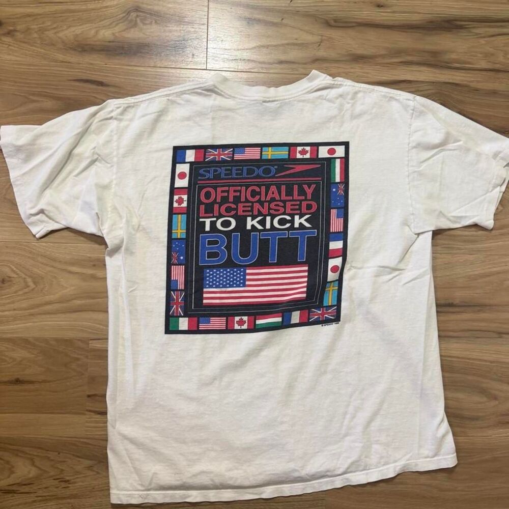 Vintage rare 1996 Single Stitch Speedo Officially Licensed to kick butt size xl
